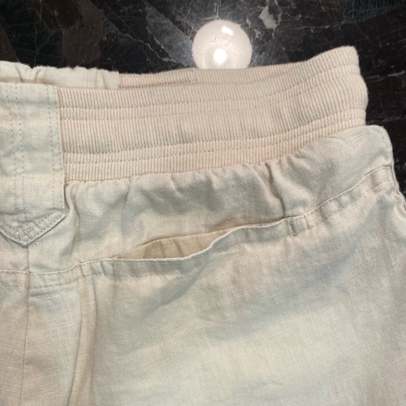 Anthropologie Cream / Beige Linen Track Short with elastic waist and tie front L - Picture 7 of 8